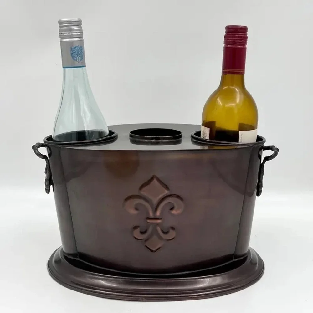 VINTAGE Fleur de Lis Double Bottle Wine Cooler Champagne Bucket Barware
